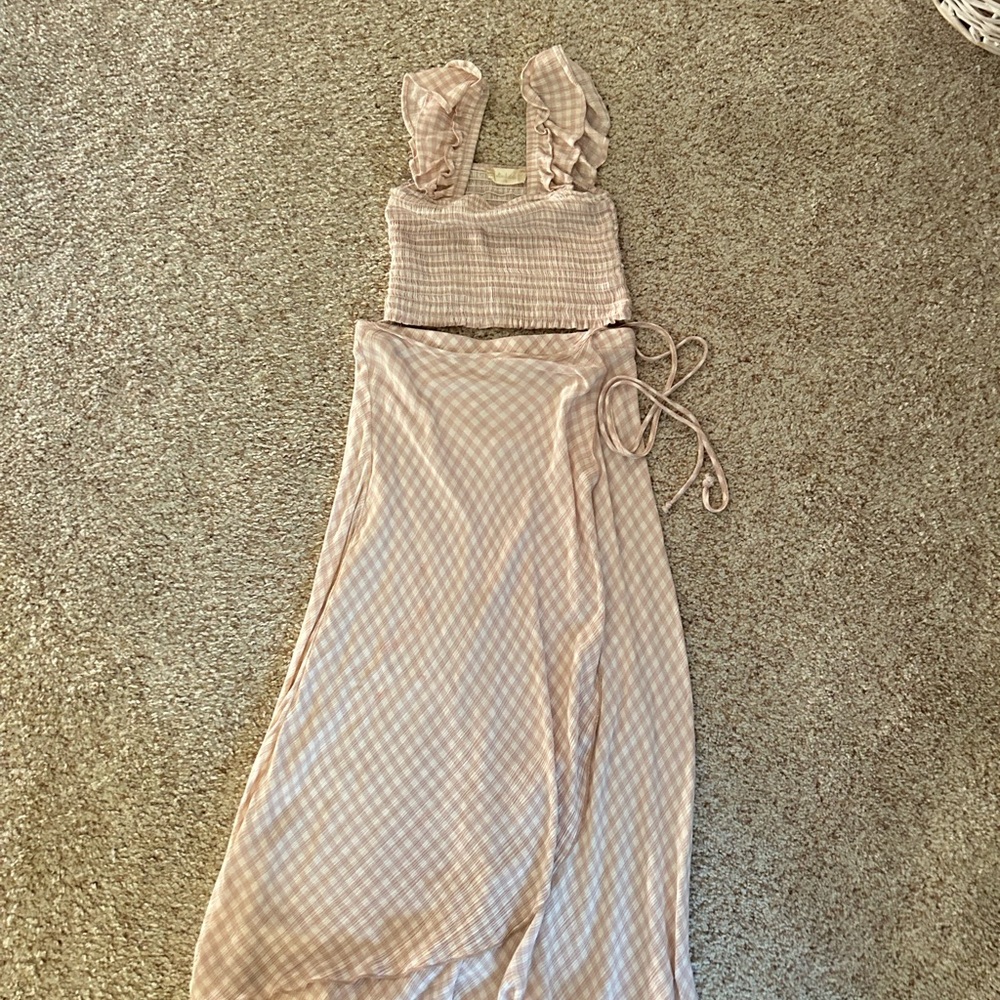 Altr'd State Pink and White Gingham Checkered Skirt and Top Set size S